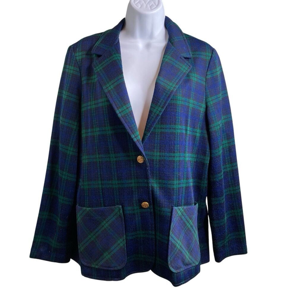 Vintage Cape Cod Women’s Black Watch Tartan Plaid Blazer Est. Size M Old Money‎